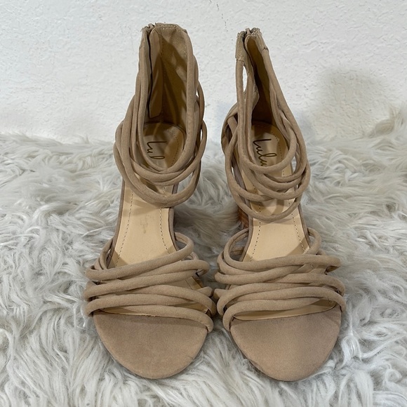 LULUS Pure Instinct Nude Suede Caged Wedges Size 9 New - Picture 2 of 13